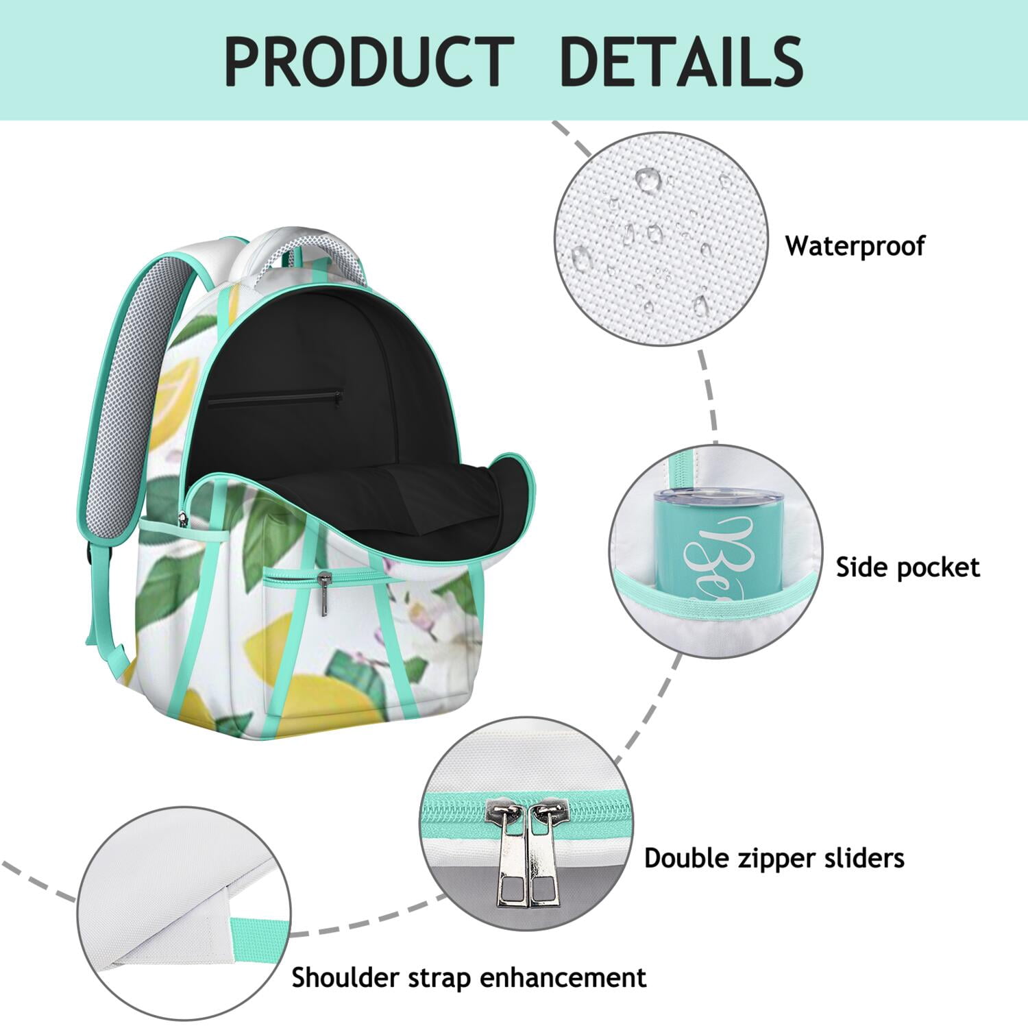 Fruit Lemon Print School Backpack - Waterproof & Breathable, Designed for Spinal Support, Ideal for Daily Use by College Students & Commuters