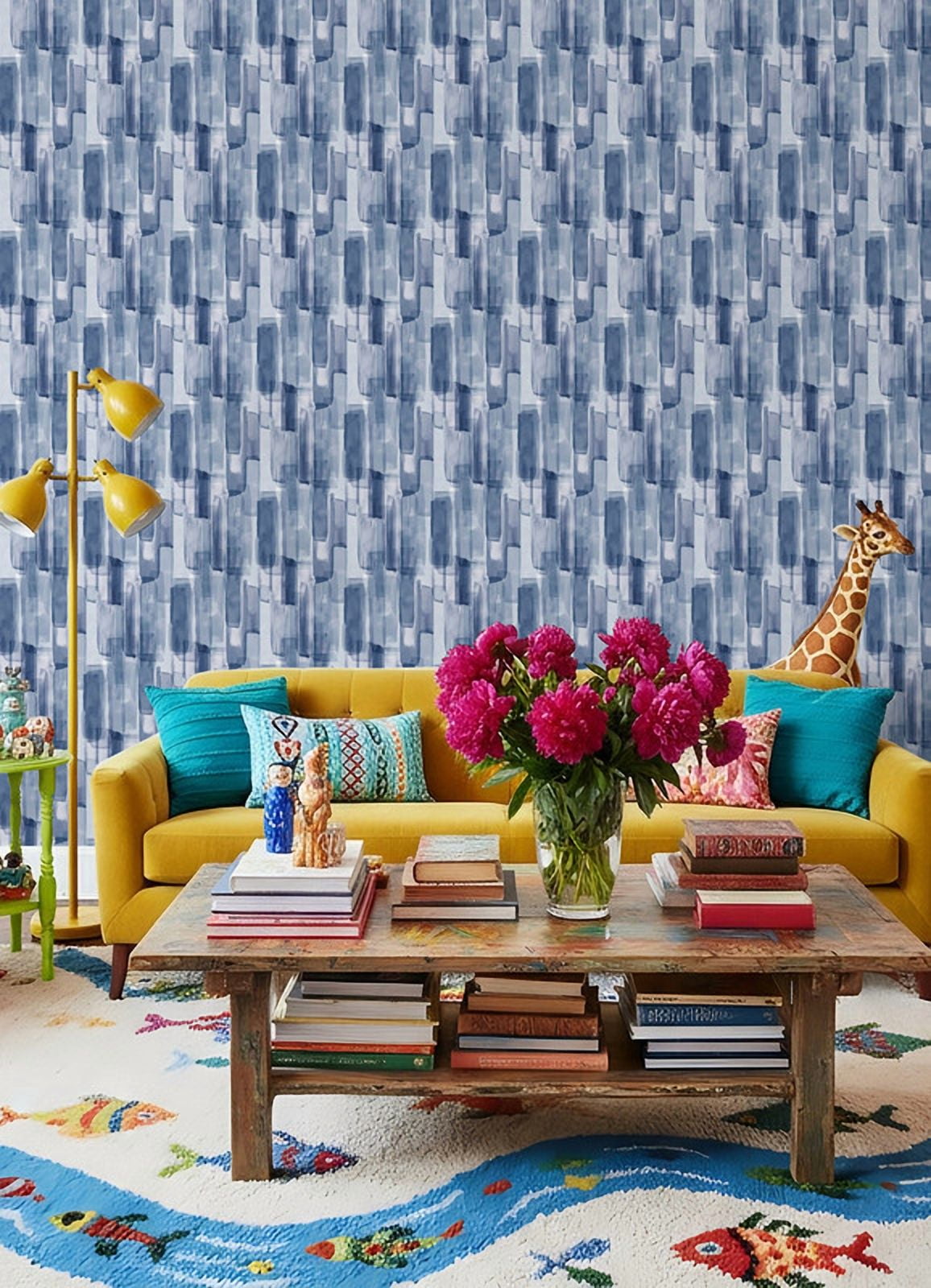 Mr. Kate Watercolor Glass Dark Blue Peel and Stick Wallpaper