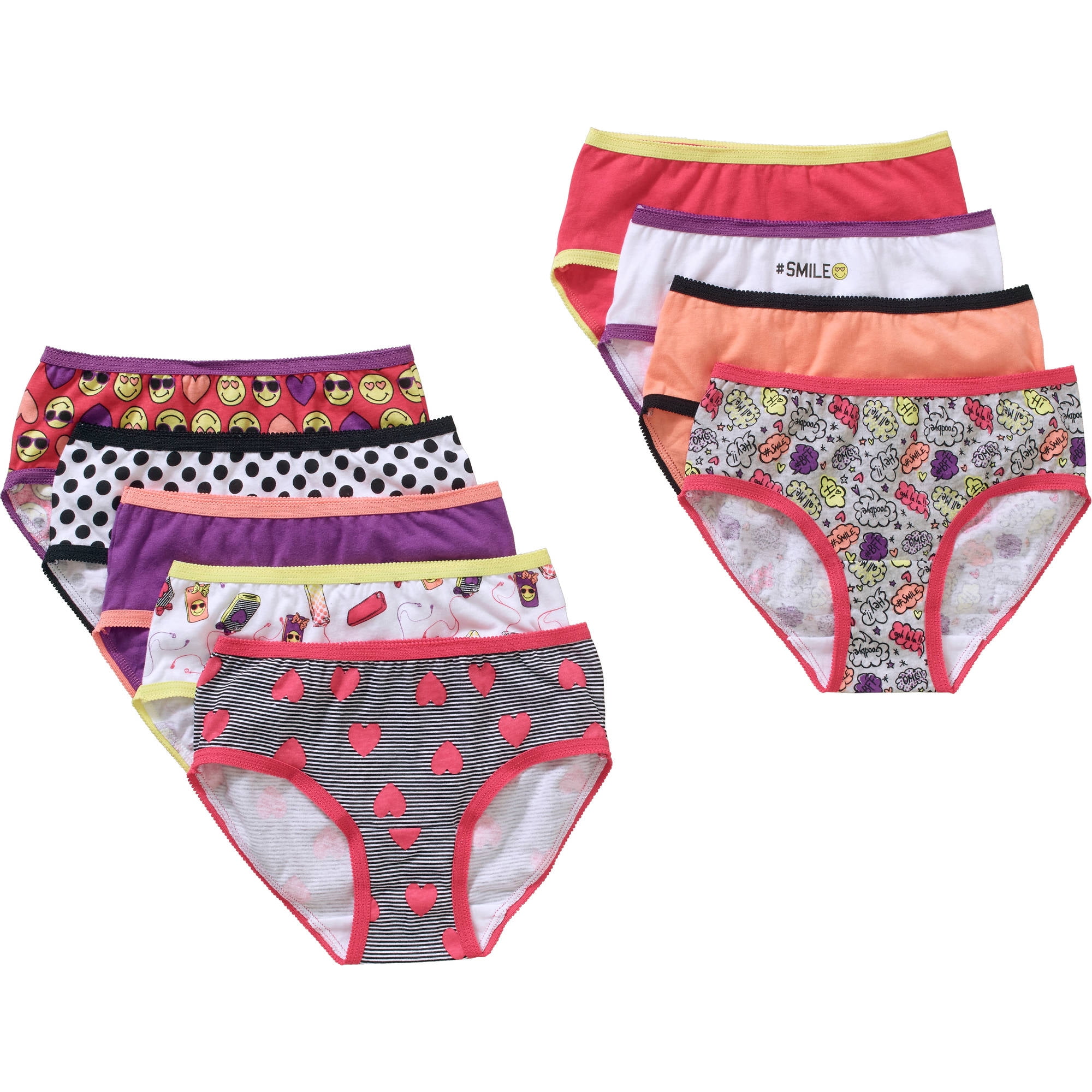 Faded Glory Girls Cotton Hipster Panties 9 Pack