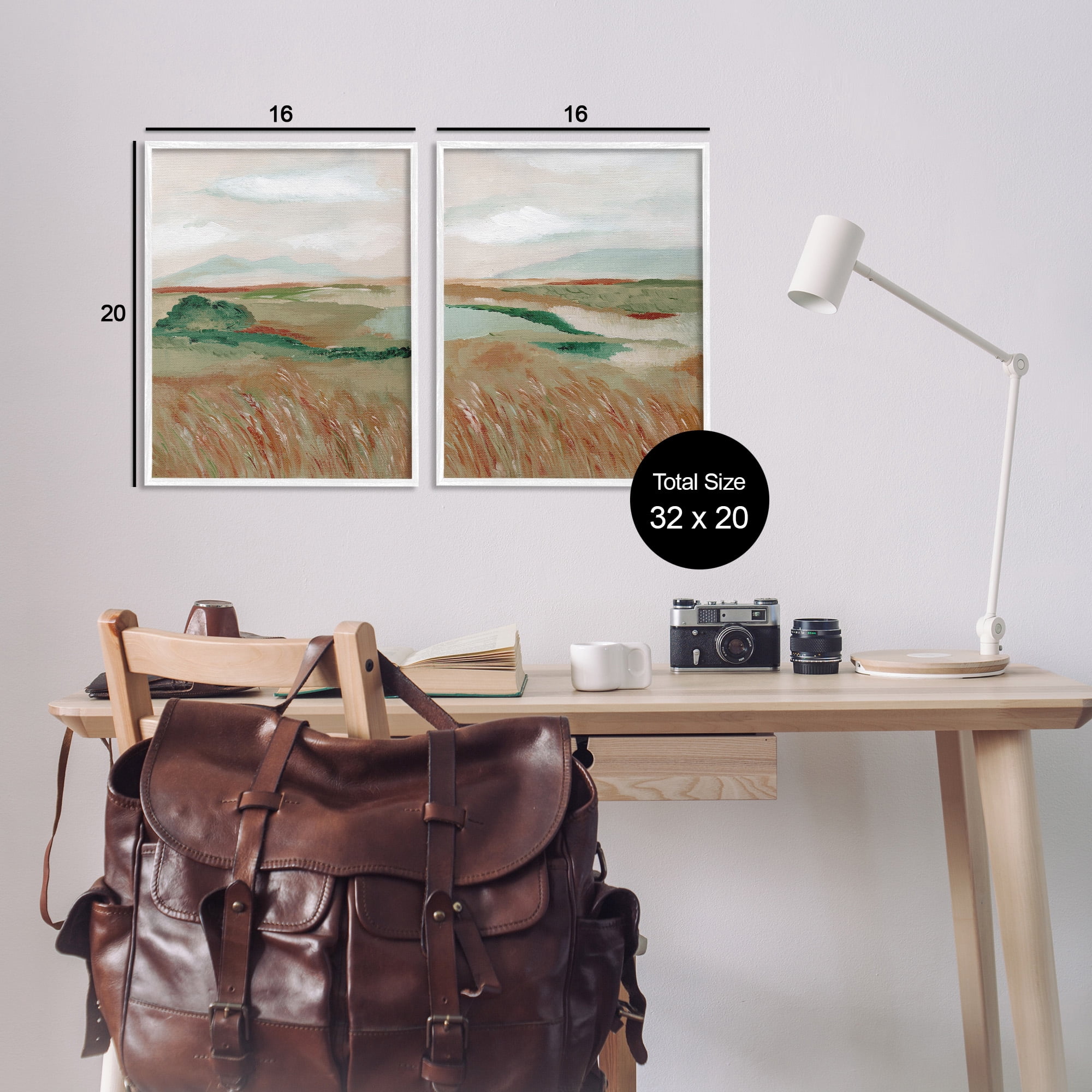 Stupell Industries Windblown Reeds Landscape Landscape Painting White Framed Art Print Wall Art, 16 x 20, Set of 2