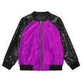 thumbnail image 3 of YONGHS Girls Sequins Metallic Zip Up Bomber Jacket Shiny Flight Jacket Coat 70's Disco Costume Clubwear Purple 12, 3 of 6