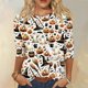 thumbnail image 2 of Camisa de manga larga con temática de Halloween para mujer: blusa informal con estampado de murciélagos y lunas para las festividades de otoño, 2 of 5