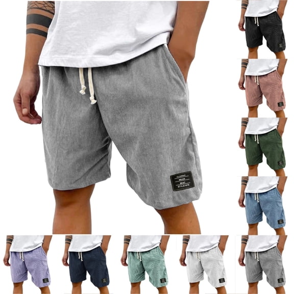 Men's Organic Stretch Corduroy Shorts Elastic Waist Drawstring Casual Summer Beach Lounge Shorts with Pockets Gray XL