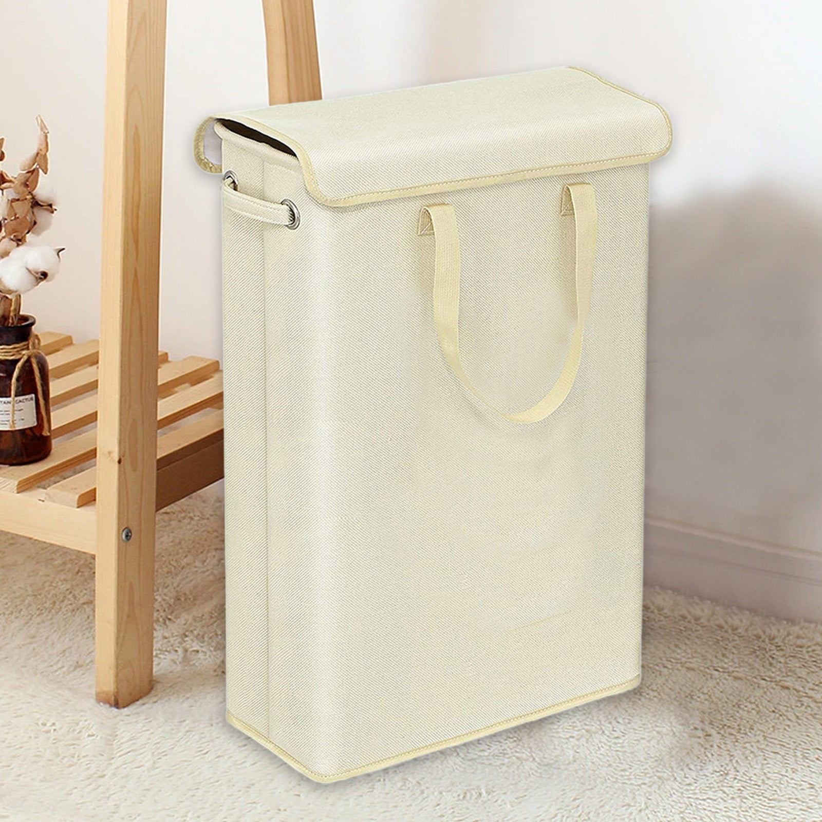 XiYing 45L Tall Thin Laundry Hamper with Lid, Handles, and Lining, Narrow Storage Basket for Dirty Clothes, 60X39X19Cm, for Bathroom Bedroom Dorm, 1 Count