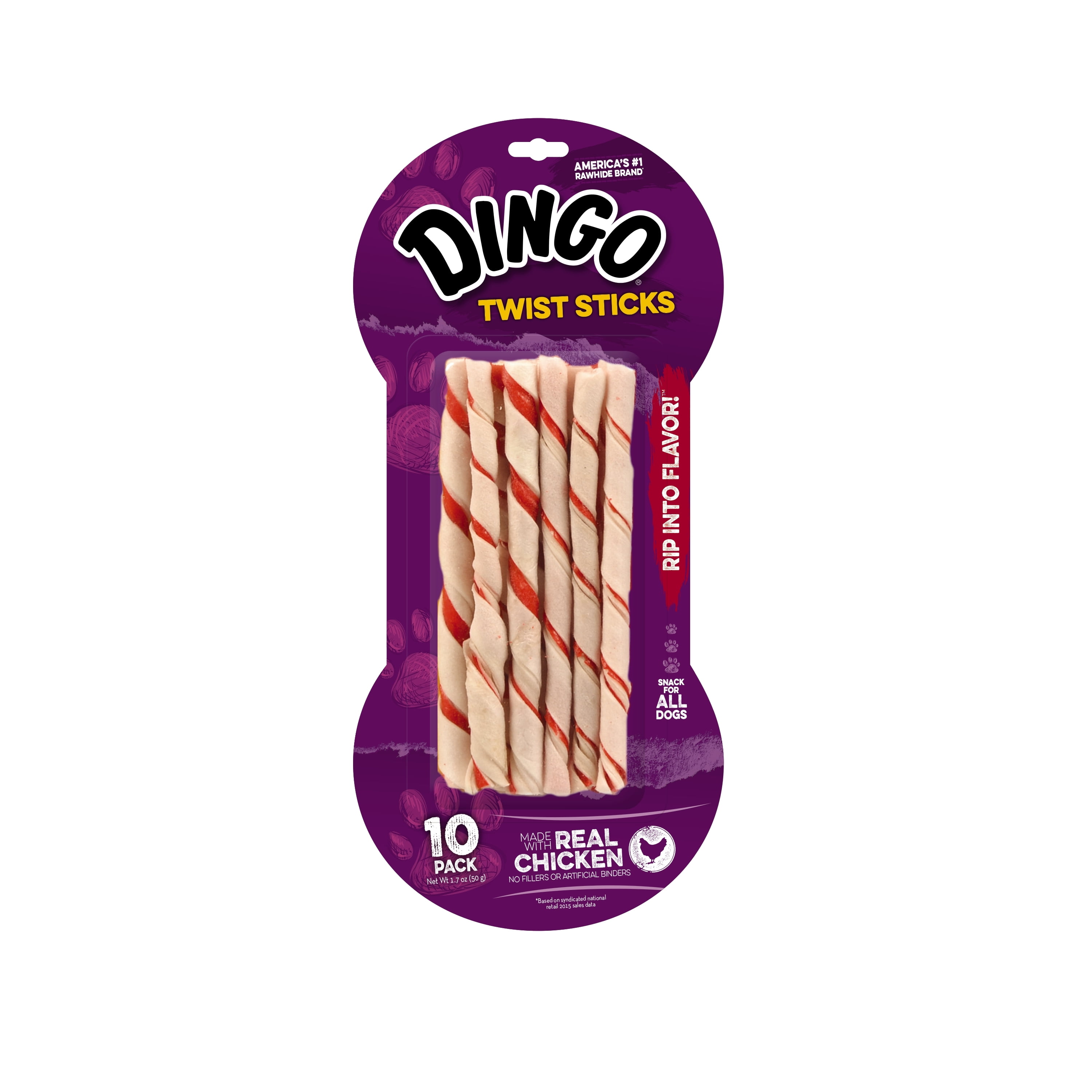 Dingo Twist Sticks 10 Count, Rawhide For Dogs, Made With Real Chicken