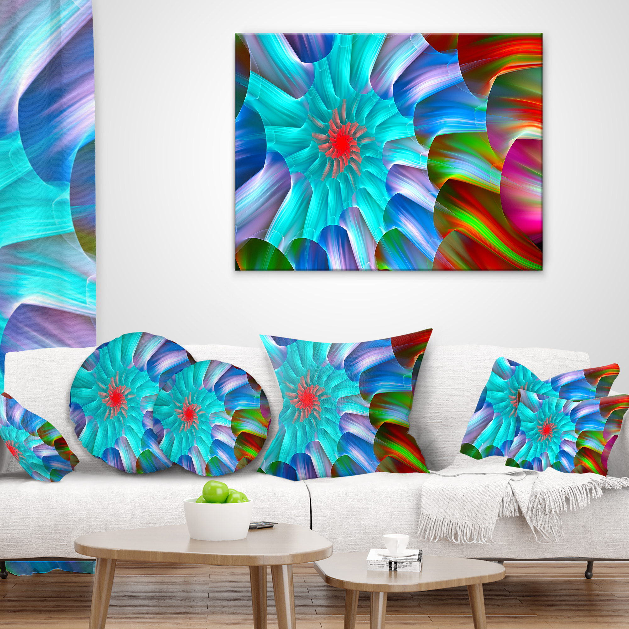 Designart Multi Layered Fractal Spirals - Abstract Throw Pillow - 12x20