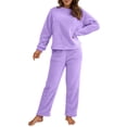 thumbnail image 4 of Hanerdun Womens Plush Pajamas Set Female 2PCS Long Sleeve Nightwear Purple M, 4 of 5