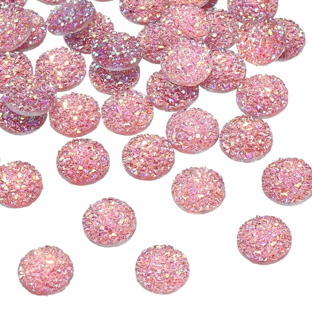 Uxcell 60 Pcs Rhinestone Flat Back Faux Druzy Crystal Diamonds Resin Embellishments Trims Beads for Jewelry Making Crafts, Pink
