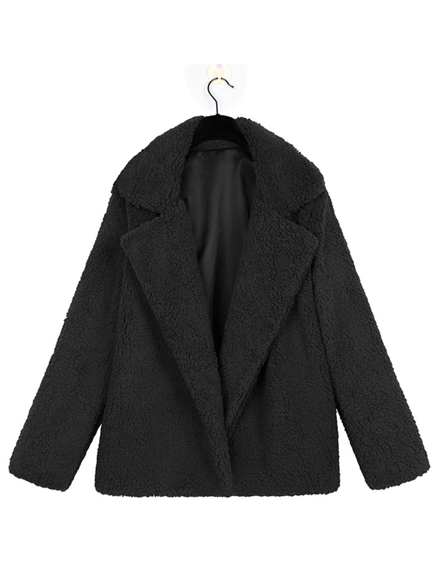 Women's Jacket Casual Lapel Fleece Fuzzy Faux Shearling Zipper Winter ...
