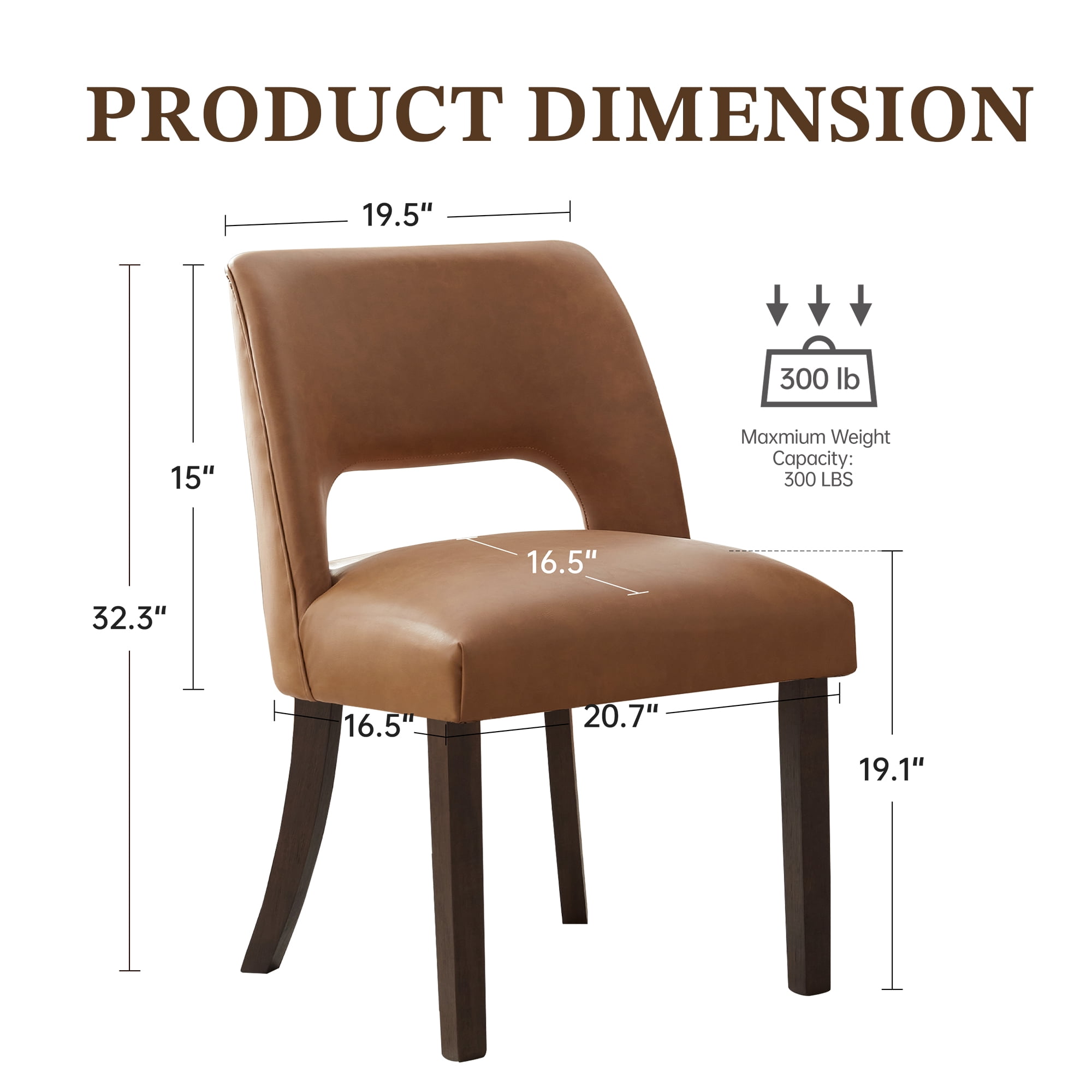 VKNOW Faux Leather 20.7" W Upholstered Dining Chairs Set of 6, Thick Foam Cushion Kitchen & Dining Room Chairs with Solid Wood Legs, Brown