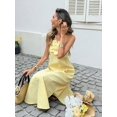 thumbnail image 5 of Butter Yellow Gingham 3D Floral Halter Maxi Dress For Women Summer Beach Vacation Outfit, 5 of 8