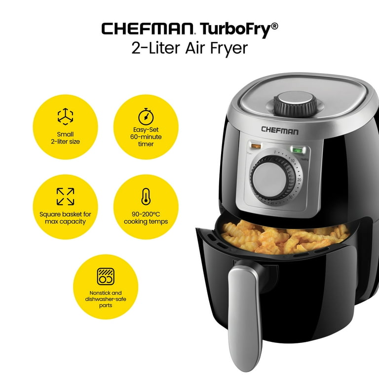 Chefman TurboFry 2 Liter Air Fryer with Adjustable Temperature Control Black Silver
