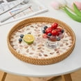 thumbnail image 2 of LZLINGMEI Round Rattan Tray for Home Decor 11.8 inch, Modern and Boho Decor Serving Tray with Mother of Pearl Inlay, Wicker Basket for Coffee Table, Hand Woven Decorative Tray Plates, 2 of 12