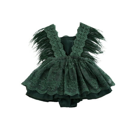 

Farrubbyine8 Infant Baby Girls Feather Tassels Romper Dress Lace Jumpsuit Bodysuit