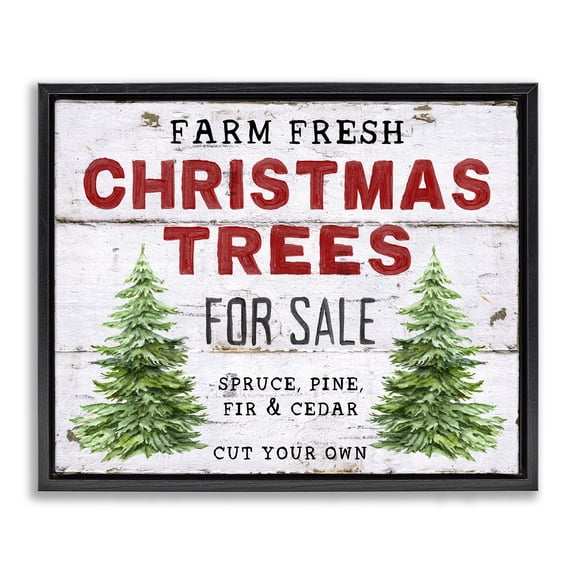 Stupell Industries Traditional For Sale Christmas Trees Black Floating Frame Canvas Art, 21 x 17, by Creatif Belle