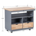 thumbnail image 3 of Kitchen Island Cart with Solid Wood Top and 4 Wheels, Large Kitchen Rolling Trolley Cart with 2 Storage Drawers, 3 Shelves, Spice Rack and Towel Rack for Kitchen and Dining Room, Grey Blue, 3 of 7