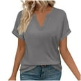 thumbnail image 2 of Vmvidoty Womens Tops V Neck Short Sleeve Summer Shirts Tunic Dressy Casual Blouses Gray M, 2 of 6