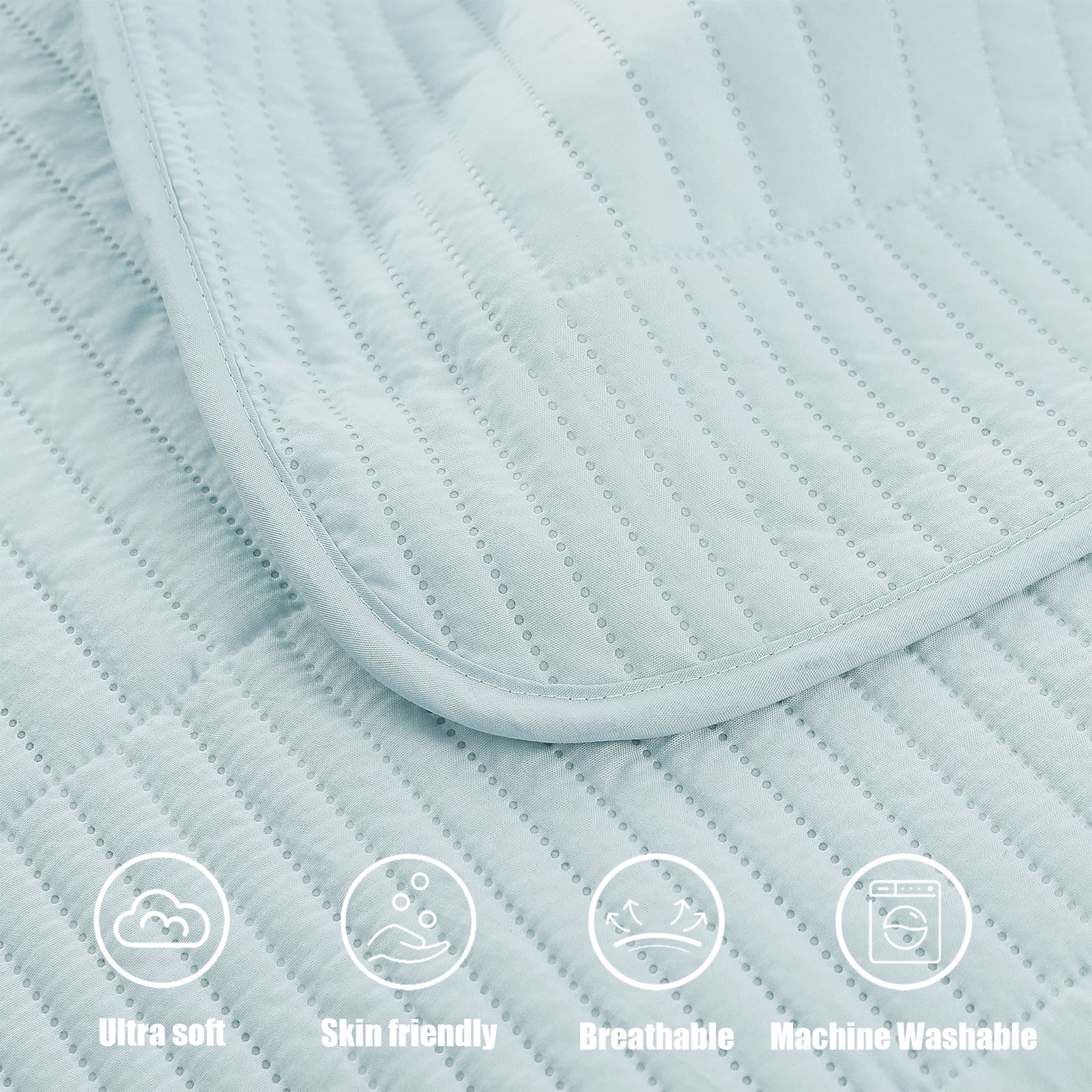 Whale Flotilla King Quilt Set, Soft and Lightweight Bedspreads Coverlet with Striped Pattern, Reversible Bedding Sets with Pillow Shams, 96x104 Inches, Aqua