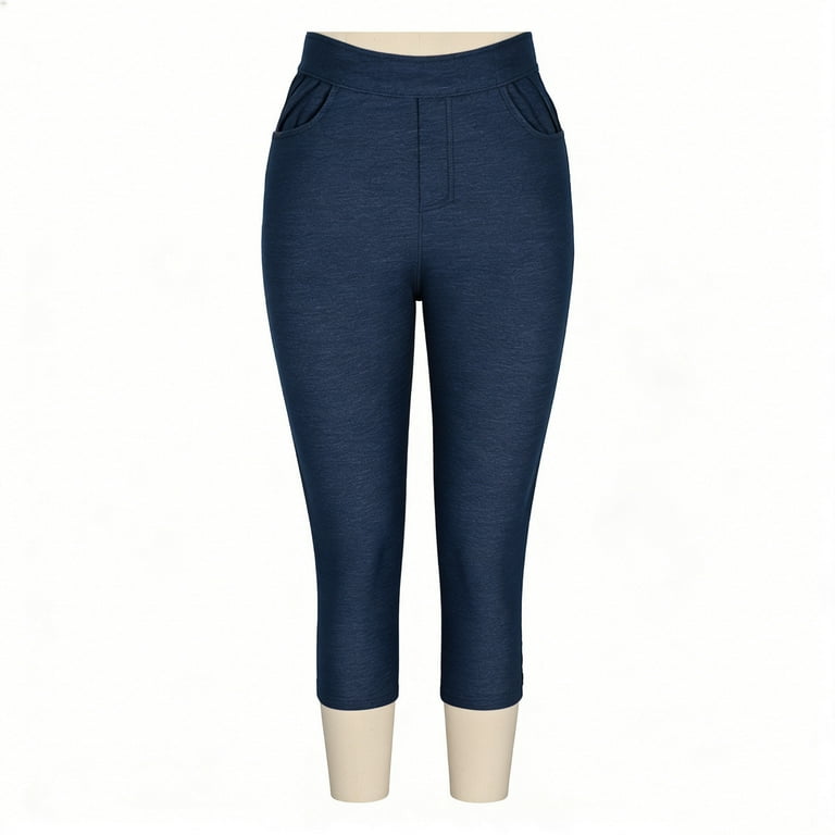 Lovzfmll Cropped Pants for Women, Solid Color Stretch Denim-Look