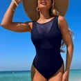 thumbnail image 5 of WREESH Women's Scoop Neck Mesh Swimwear - Full Coverages One Piece Bathing Suit Tummy Control Slim Swimsuit Navy, 5 of 7