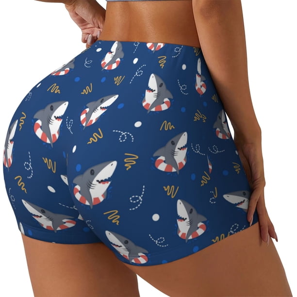 Fotbe Cute Shark Shorts Sin Costuras – Shorts Deportivos de Cintura Alta para Mujer, Elásticos para Gimnasio, Yoga, Running o Ciclismo-X-Large