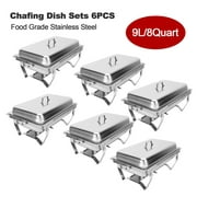 9L/8Q 6Pack Chafer Chafing Dish Sets Pans Stainless Steel Catering Food Warmer