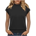 thumbnail image 3 of WAGUTH Women's Mock Neck Cap Sleeve Knit Tops Soft Solid Color Casual Pullover Sweater Blouses for Spring & Summer,Black,L, 3 of 5