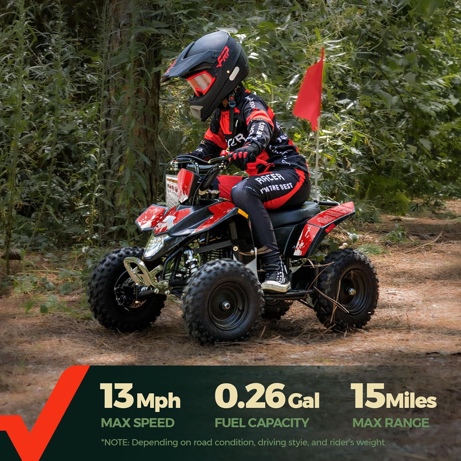 FRP 40cc Gas Powered Off-Road Bike, 4-Stroke Engine, Up to 15 MPH, Ages 13+, Adjustable Speed Control, Front & Rear Disc Brakes, Pull Start