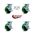 thumbnail image 2 of 5 Inch Green Poly on Steel Caster Set with Ball Bearings 4 Brake 2 Swivel Lock, 2 of 2