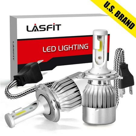 LASFIT H4 9003 HB2 LED Headlight Bulbs 6000K Cool White LED Conversion Kit Dual Beam High/Low Beam 60w 7600lm COB LED Chips - Plug&Play