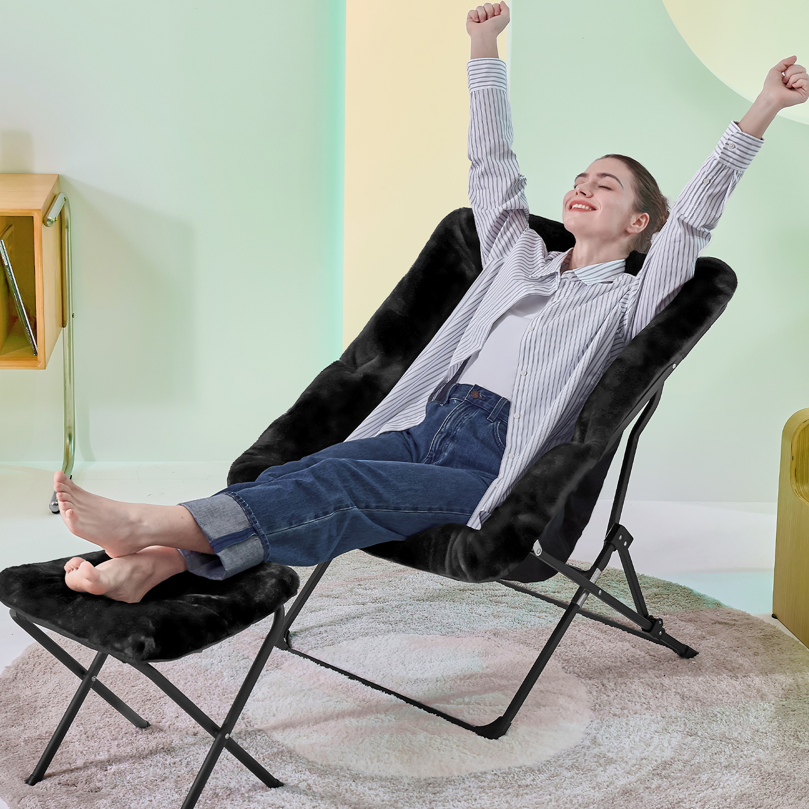 Arkantos Comfy Saucer Chair with Ottoman, Black photo 4