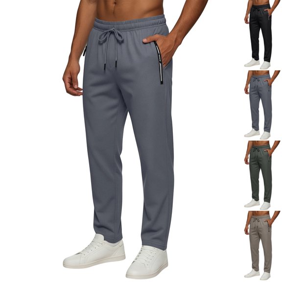 GrmtClth Sweatpants for Men Quick Dry Stretch Breathable Straight Leg Gym Running Hiking Trousers with Secure Zipper Side Pockets Gray L