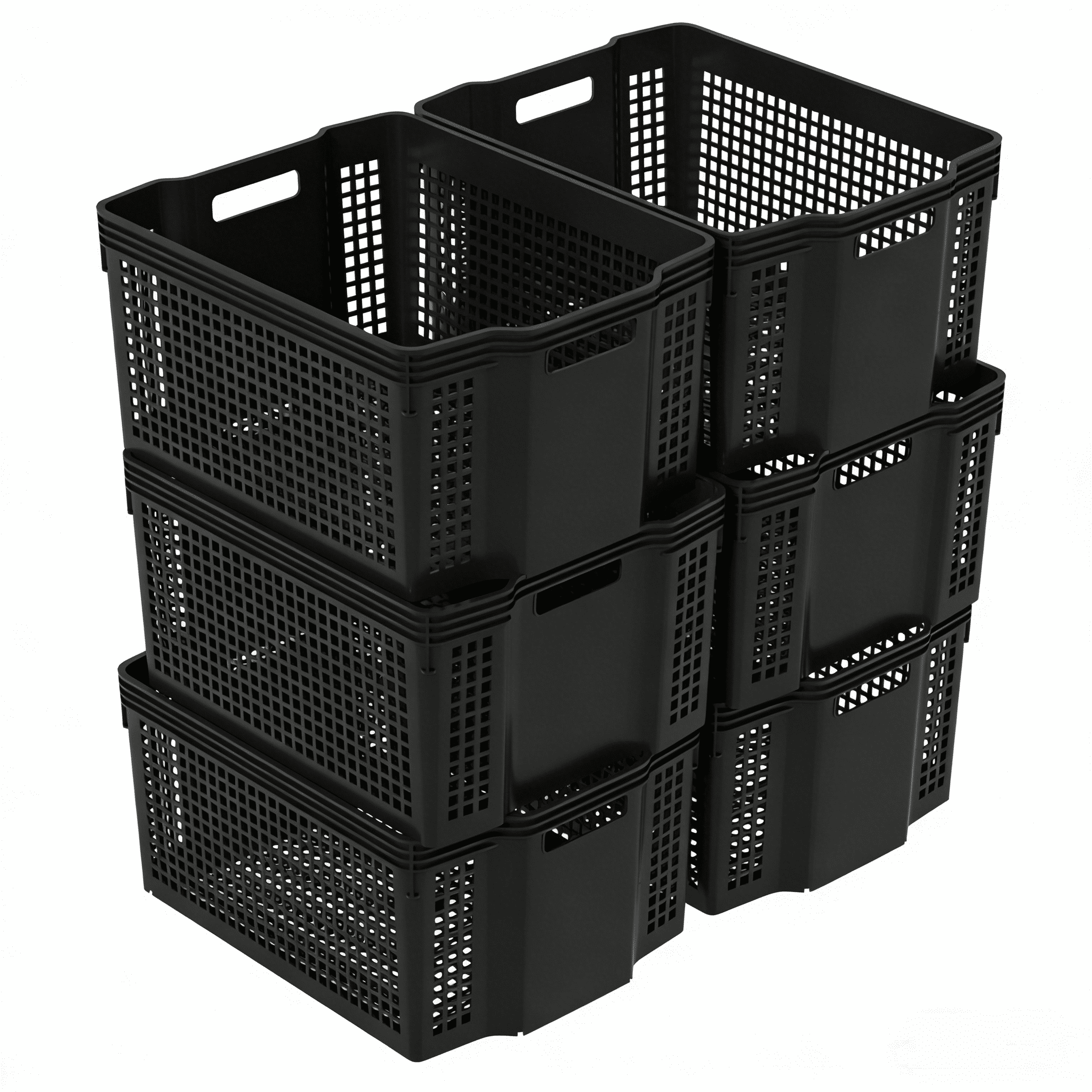 Buyitt 6-Pack Large Plastic Deep Stacking Baskets, Black Storage Baskets, Multi-Purpose, Ideal for Closets, Cabinets, Shelves, Countertops