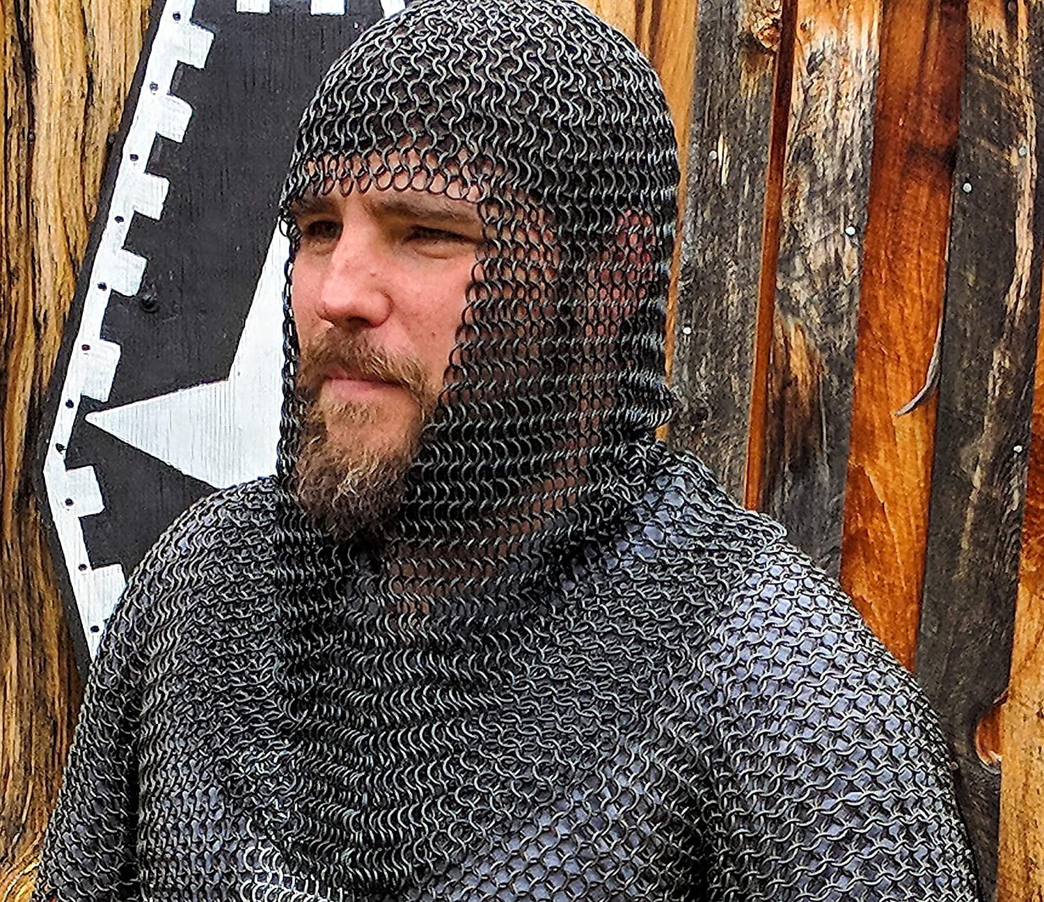 Chainmail Hood Vikings Square Cut-Out LARP ID 8mm Galvanised for Medieval 