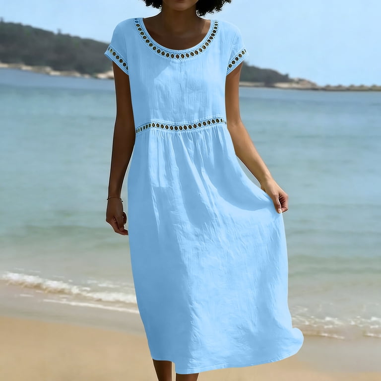cap sleeve casual dresses Ties To You 100% Cotton Navy Cap Sleeve Midi Dress main image 1