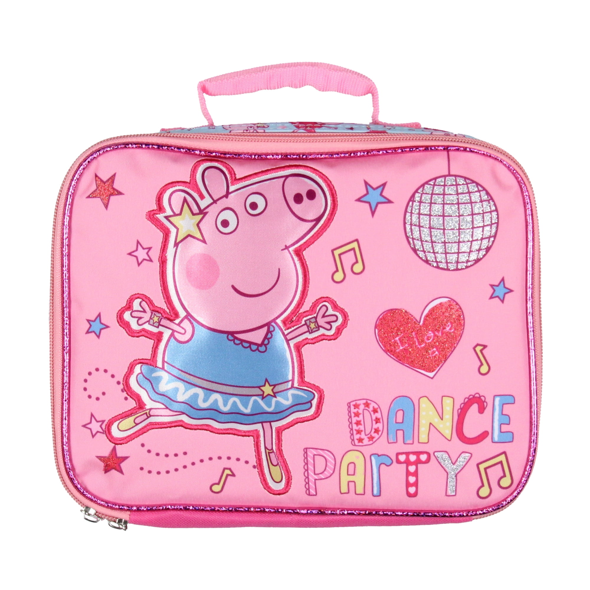 Peppa Pig Lunch Box Glitter Dance Party Insulated Lunch Bag Lunch Tote For Kids 10"