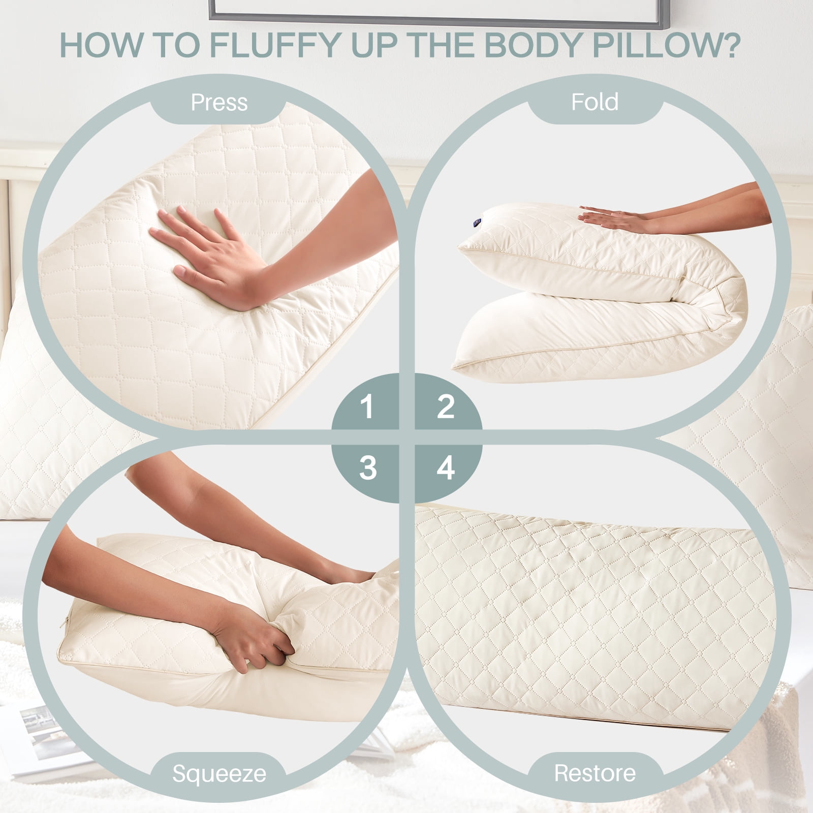 Galenzoov 20x54 Long Body Pillow for Adults - Firm Body Pillow Insert with Shredded White Memory Foam, Soft Support for Side Sleeping, Pregnant Women, Washable Beige