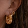 thumbnail image 2 of Pendientes de aro gruesos de acero inoxidable para mujer, joyería Vintage chapada en oro, textura gruesa, círculo geométrico, brillante, moda, 2 of 5