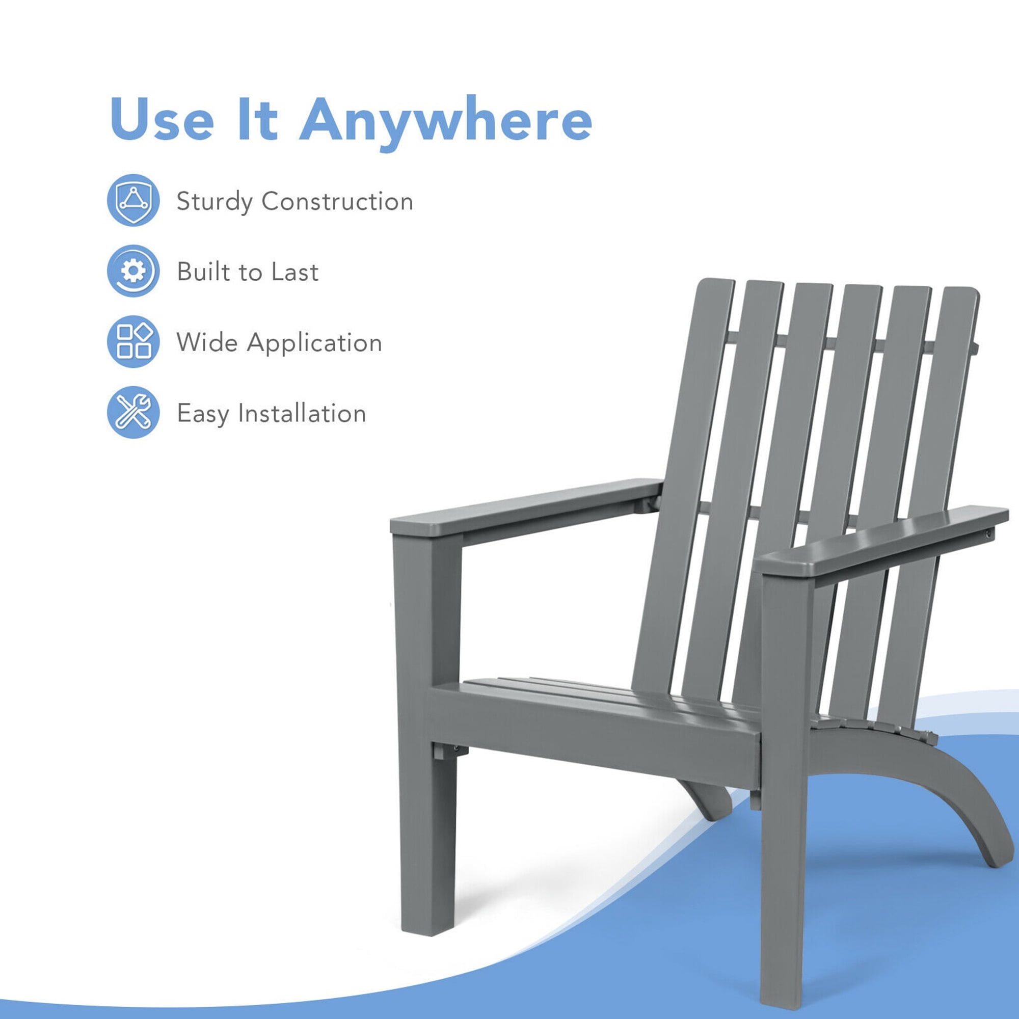 Gymax Set of 2 Outdoor Wooden Adirondack Chair Patio Lounge Chair w/ Armrest Grey