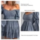 thumbnail image 5 of Vestido de una línea con hombros descubiertos, cuello en V, manga larga, cintura, vestido estampado plisado adelgazante para mujer, azul oscuro L, 5 of 6