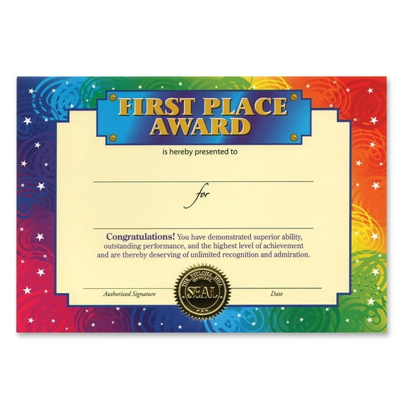 Beistle First Place Award Certificate (Case of 6)