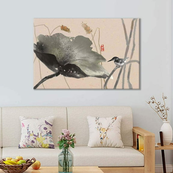 wall26 Canvas Wall Art of Bird and Blossom Oriental Style | 24x36 inches