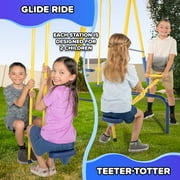 Sportspower Super 10 Metal Swing Set with Saucer Swing, Standing Swing, Teeter-Totter, on Slide & Bonus Anchor Kit, Great for Kids 3-8