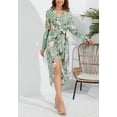 thumbnail image 3 of Floral Collared Surplice Neck Dress for Women Mid-Calf Length Green X-Large, 3 of 4