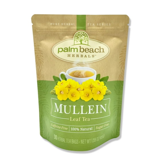 Palm Beach Herbals Mullein Leaf Tea, 30 Count Tea Bags, Caffeine-Free | Pure Herbal Tea Series