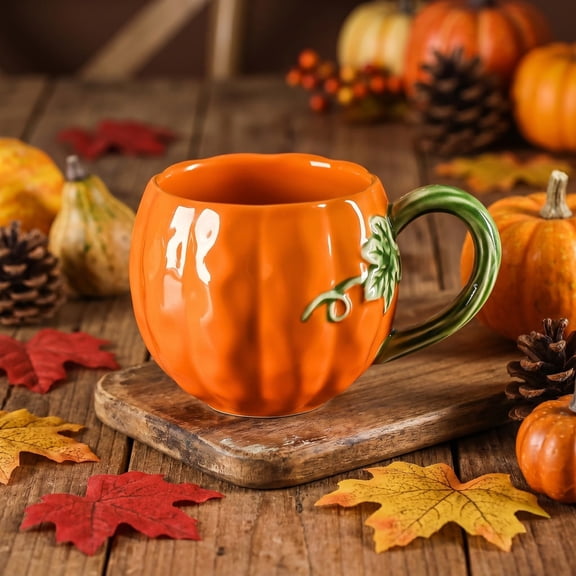 Gecau Cute Pumpkin Mug For Thanksgiving Handmade Ceramic Mug Office Water Cup Originality Coffee Cup Holiday Gift Mug 320-380ml