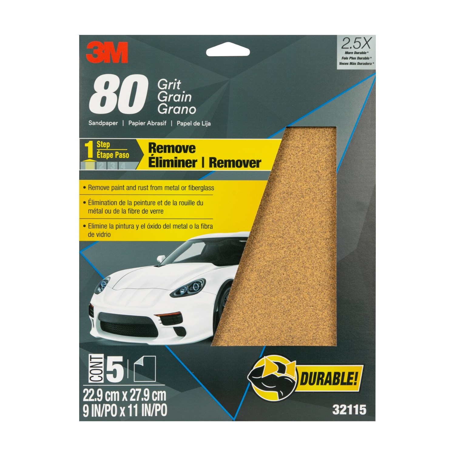 3M Sandpaper, 32115, 80 Grit, 9 in x 11 in