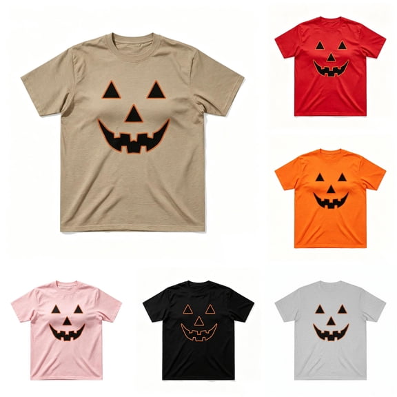 Bibifish Mens T Shirts Short Sleeve Crew Neck Outline Pumpkin Print Tees Simple Halloween Lightweight Daily Summer Tops