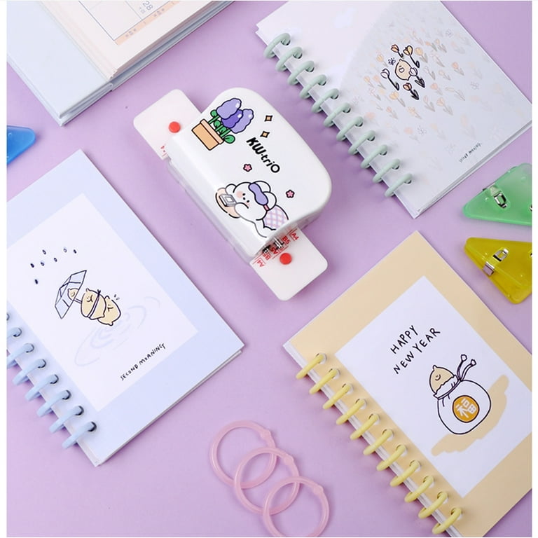 Uposao Paper Hole Punch Card Puncher Book Ruler Hole Punch 6 Holes Puncher  DIY Photo Album Making Handbook Creative Tool Pink 