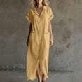 thumbnail image 2 of VBVC Women's Button Down Maxi Shirt Dress,Short Sleeve Collared Dress for Women,Ladies Summer V-Neck Work Office Sundress with Pockets,Yellow,S-2XL, 2 of 8